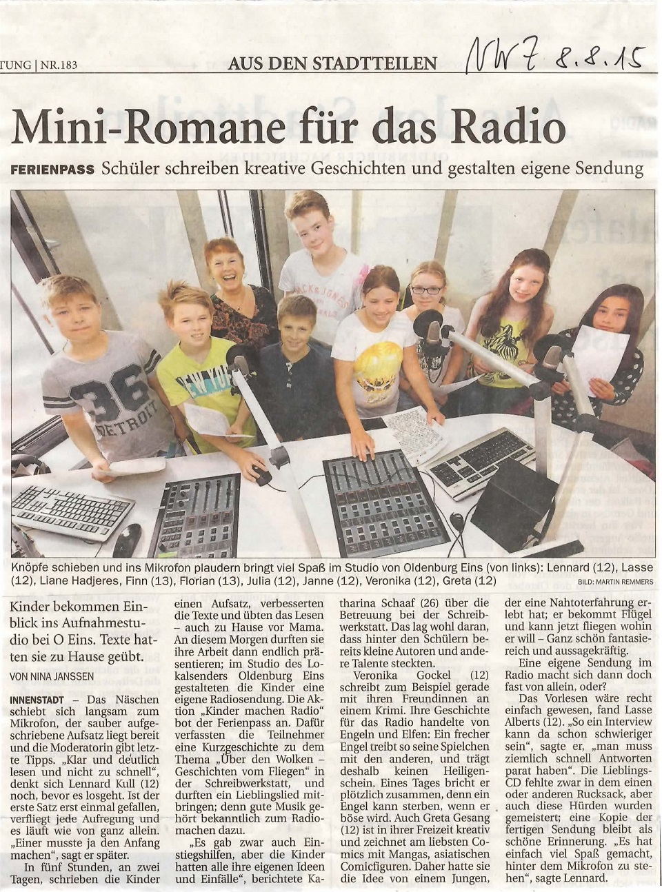 Nordwest-Zeitung 08.08.2015